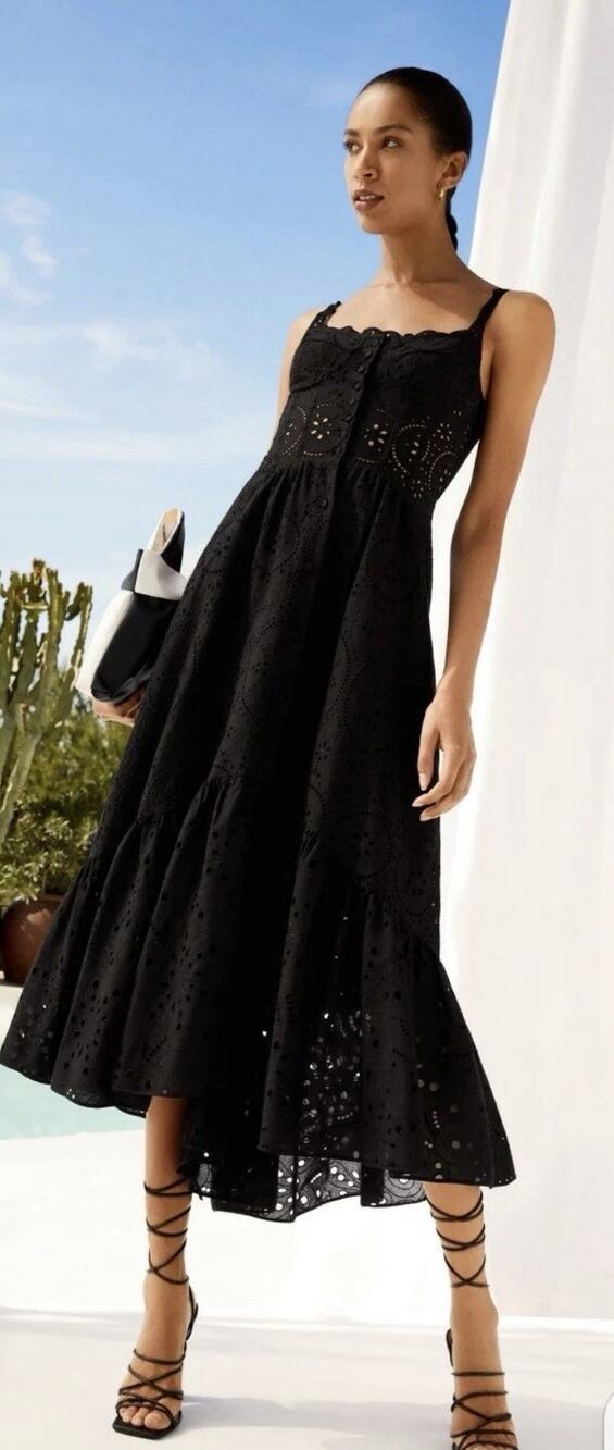 Charo Ruiz Ibiza Vaiana Long Dress Black Lace Tiered Maxi Boho Size XS Authentic